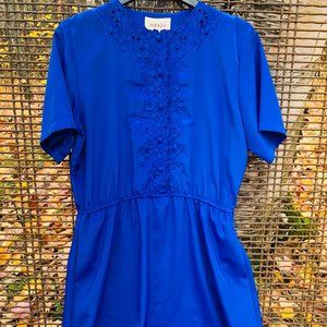 Vintage Blue Floral Mikado Dress w/Belt